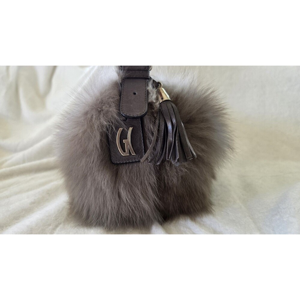 VTG Castellari Milano Italy Genuine Fox Fur Leather Handbag Gray Y2K Luxury - Picture 3 of 16